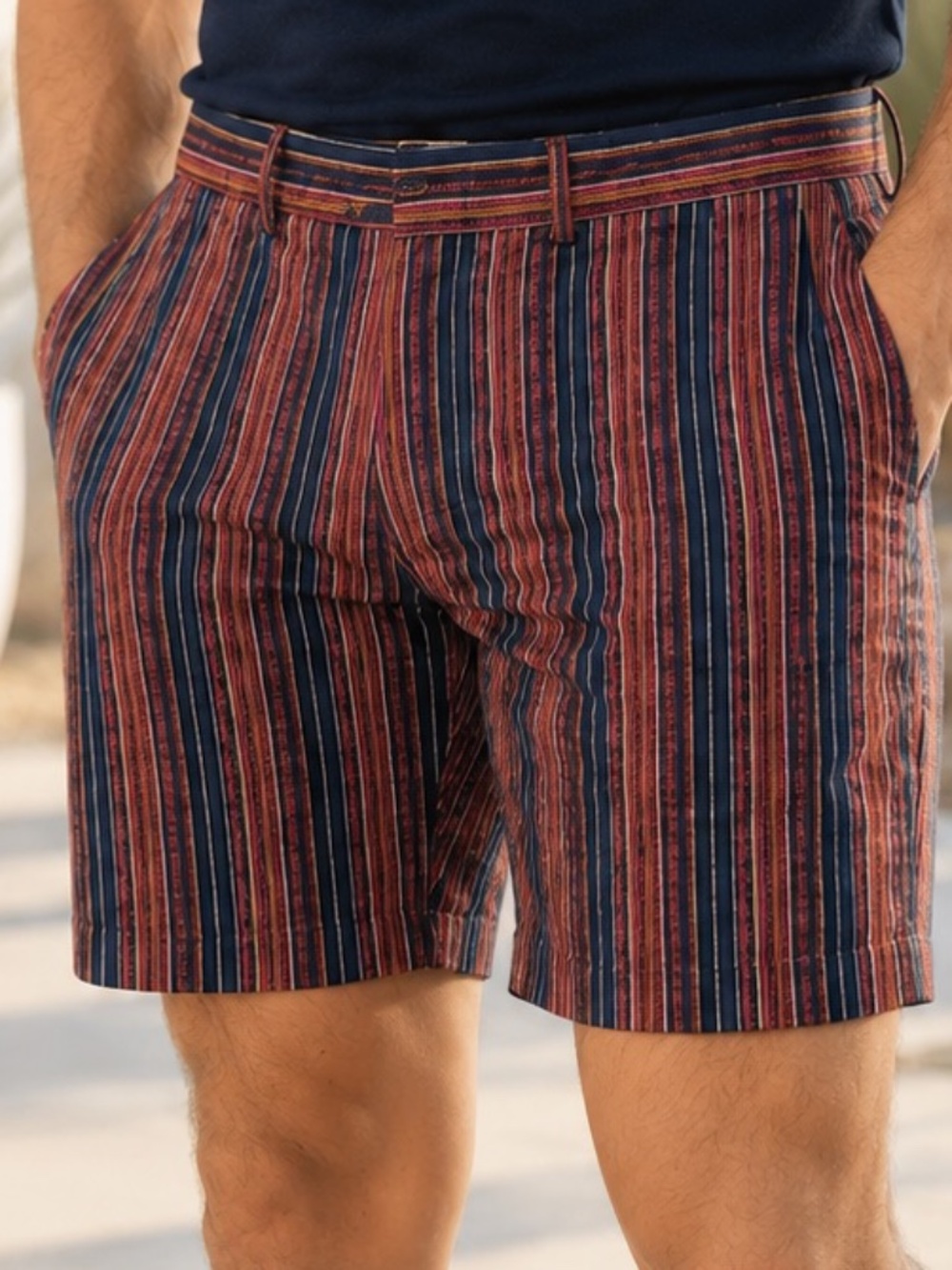 Mr Turk Trina Turk Navy Red Striped Shorts Men's 32